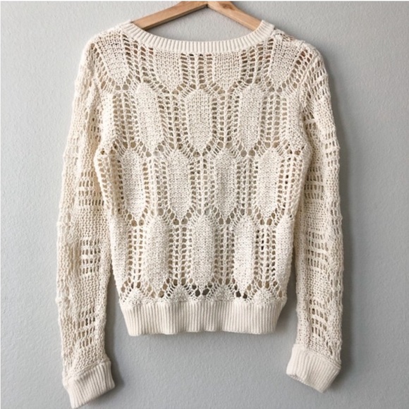 Free People Cream Crochet Knit Eyelet Lace Sweater - Picture 3 of 8